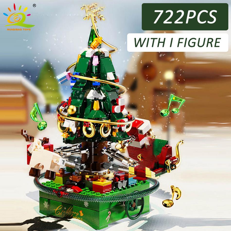 Children Mini Christmas Tree Santa Claus Music Box Model Micro Bricks Building Block DIY Bricks Toys for Adult Gift