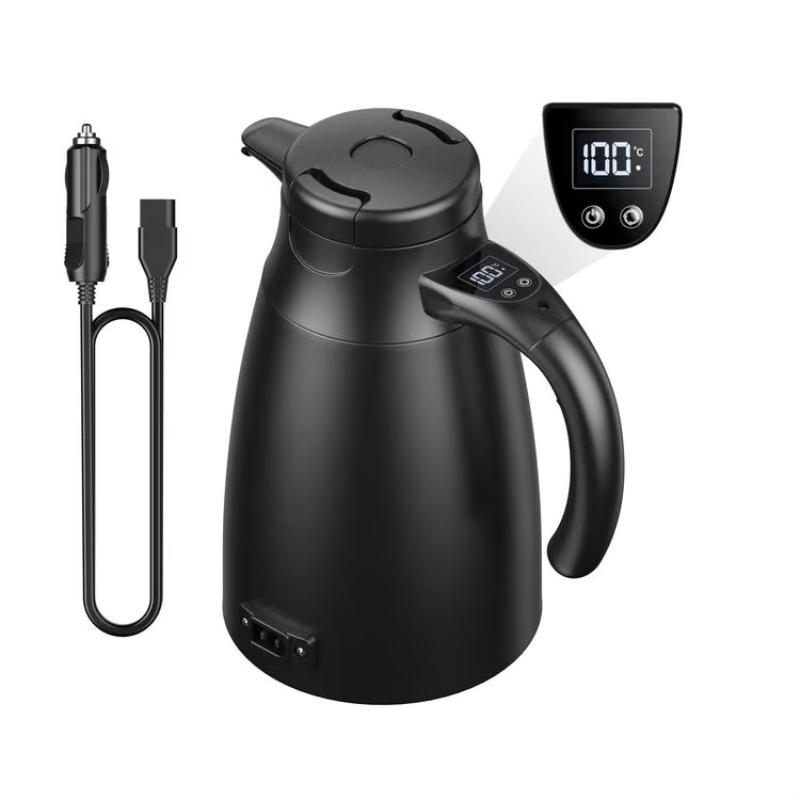 Universal Car Hot Kettle 12V24V 1.2L Water Warmer Bottle Stainless Steel LCD Display Temperature Control Heater for Travel Truck