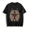 American Street Style Bully Dog Head Print Casual Crew Neck T-Shirt Pure Cotton T-shirt