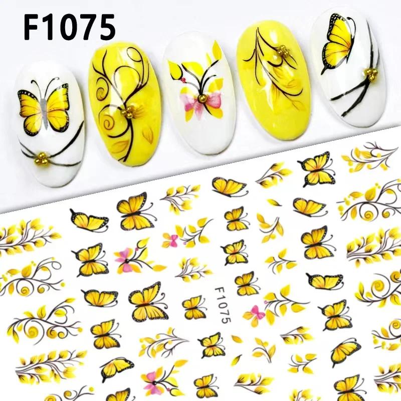 2pcs Autumn Flower Nail Stickers Y2K Butterfly Nail Supplies Nail Decals Cute Bee Fox Stickers For Nails Nail Art Decoration
