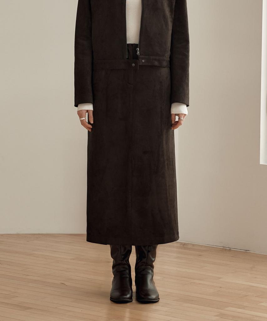 Zero Street Lezero Suede Long Skirt / Dark Brown