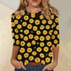 Women's Casual Three Quarter Sleeve Floral Print Round Neck Top Lightweight Comfortable Fit Everyday Wear