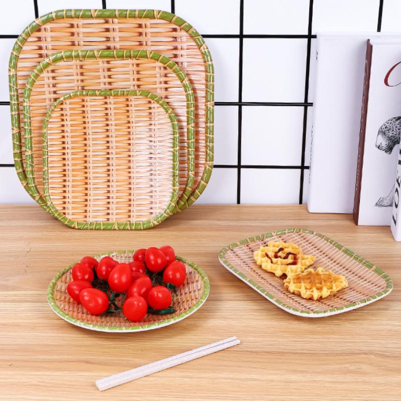 Imitation Bamboo Weaving  Pot Vegetable Plate Barbecue Plate Serving Plate Restaurant