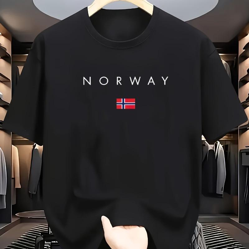 

Мужская летняя хлопковая модная спортивная повседневная свободная готическая футболка с принтом узора НОРВЕГИЯ, круглым вырезом и коротким рукавом M
