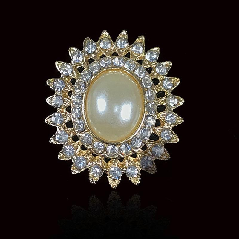 Engood 60Pcs 2 Rows Rhinestone Pearl Oval Button Sewing Trim Embellishments Craft Buckle DIY Bridal Bouquet Hair Ornaments Decor