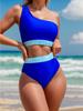 2024 European & American Color Block One-Shoulder High-Waist Bikini Swimwear
