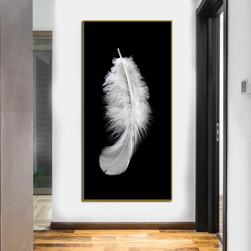 Modern Black White Feather Canvas Painting Scandinavian Posters and Prints Nordic Wall Art Picture for Living Room Decoration