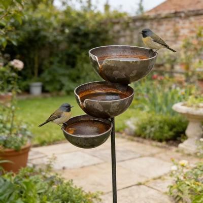 3-Layer Rain Catcher Bird Bath with Stake Bee Water Station Bird Water Feeding Bowl for Outdoors Garden Patio Yard Lawn Decor
