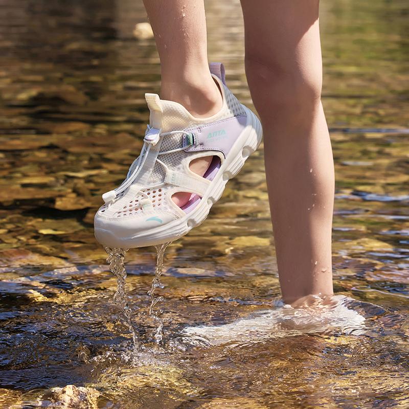 Anta Kids Synthetic Leather Fabric Trendy Comfortable Versatile Outdoor Beach Shoes Kids Sandals White Purple A322426906-5