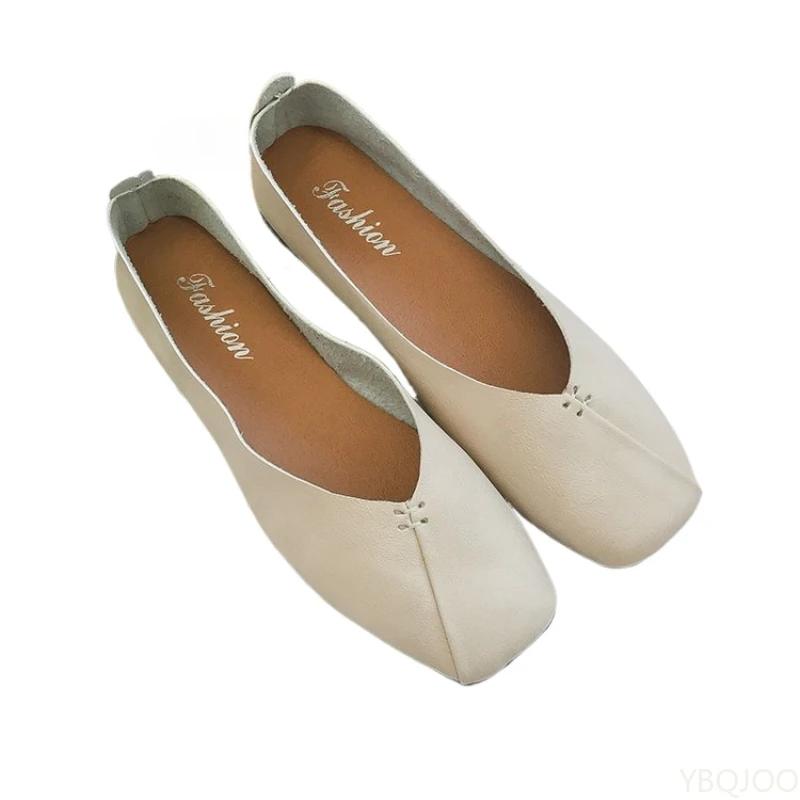 Fashion New Women's Square Toe Flats Trendy Versatile Shoes Shallow Mouth Lazy Bean Bean Shoe Fashion Elegant Ladies Shoes Zapatos Mujer