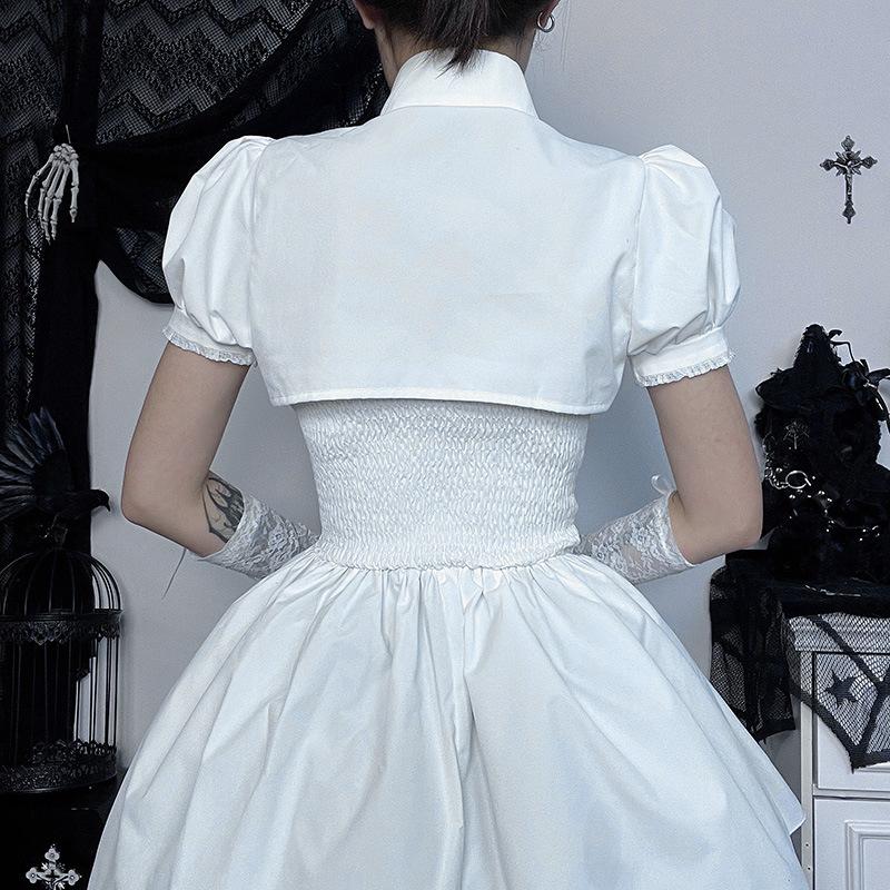 GMXIA Summer Polo Collar Puffy Sleeve Smock Top Corn-eye Webbing Slim-fit Halter Dress for Women