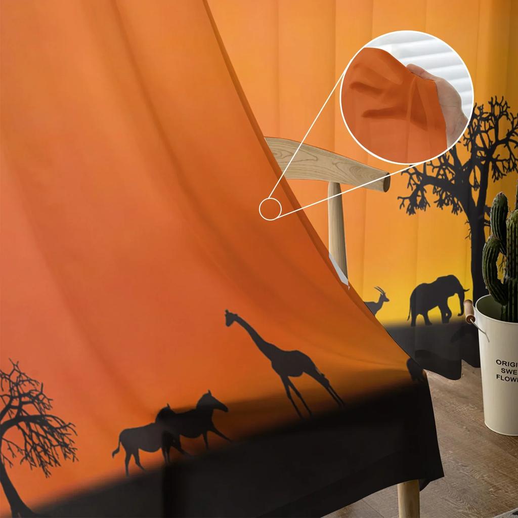 Africa Animal Giraffe Elephant Animal Silhouette Tulle Sheer Curtains Living Room Bedroom Window Curtain Voile Organza Drapes