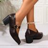 Office Ladies Elegant High Heel Pumps Brown Buckle Straps Chunky Heeled Mary Janes Women's Autumn Zapatillas De Mujer Size 36-43