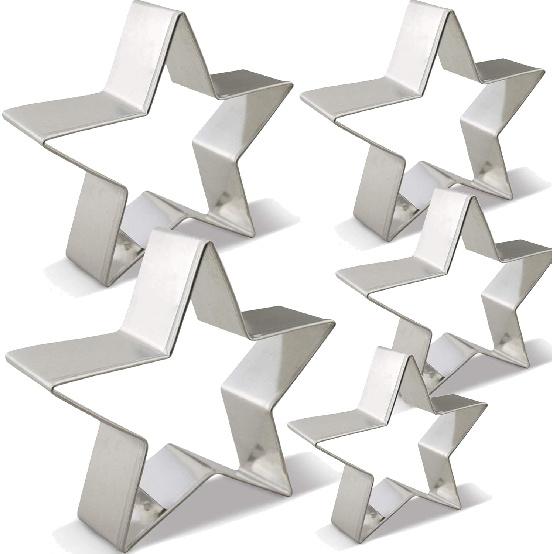 Antallcky Star Cookie Cutter Set-5 Pcs Stainless Steel Five-pointed Star Biscuit Molds Fondant Cake Cookie Cutter Set Pastry Mold-for 3d Christmas