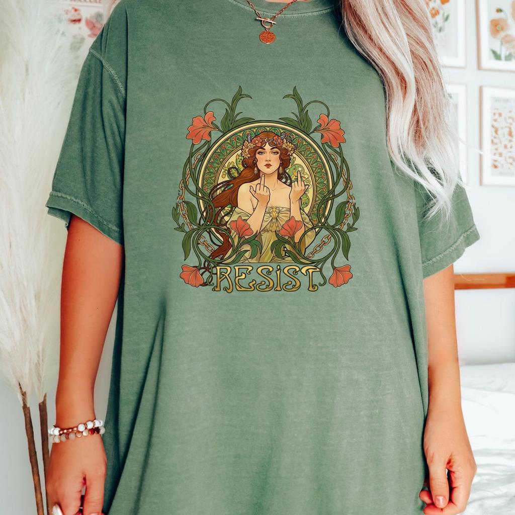 Resist Art Nouveau Shirt, Vintage Inspired Graphic Tee, Feminist Rebel Shirt, Progressive Comfort Colors Style Tee Boho Aesthetic Gift Shirt
