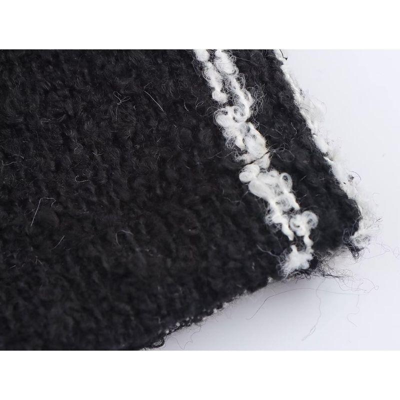 Kaslead New Women Clothes Western Style Fashion Simple Temperament Black and White Stripe Woolen Coat