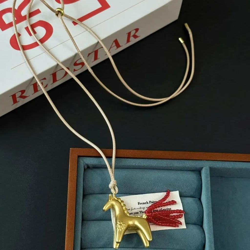 Hot Sale Horse Charm Pendant Necklace for Women Simple Adjustable Long Black Rope Sweater Chain Fashion Accessory 2026 Gifts