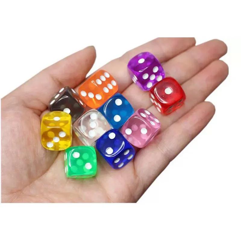 10Pcs 10Colors Acrylic Transparent 16Mm Clear Color Six Sided Spot D6 Playing Games Dice Set For Bar Pub Club Party Board Game