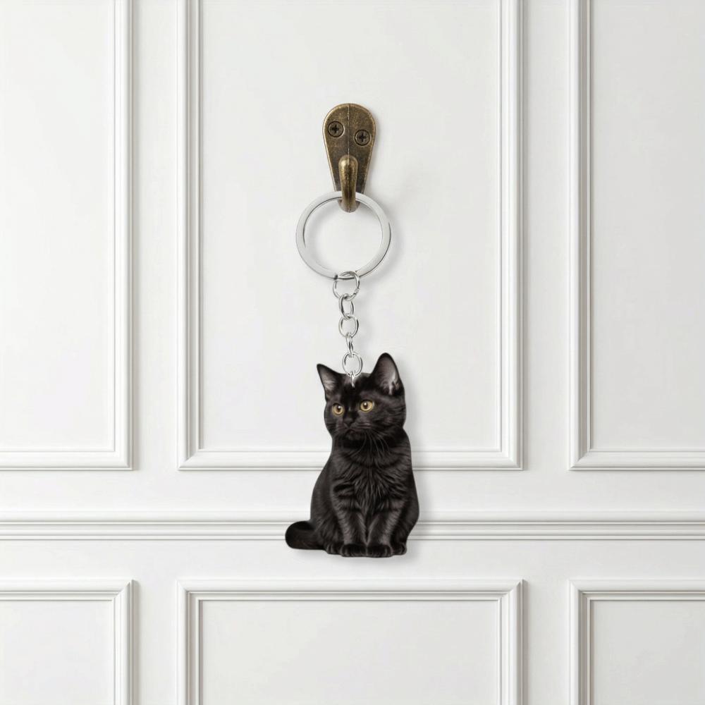 2 PCS Cute Black Kitten Keychain Acrylic Bag Hanging Creative Mini Cat Pendant Girls Women