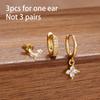 3PCS Korean Stainless Steel Butterfly Crystal Zirconia Round Hoop Earrings Set For Women Gold Plated Fashion Jewelry Gift Aretes