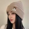 Elegant Little Bear Hat For Women Girls Thickening Casual Pullover Hat Embroidered Bear Coldproof Ear Protection Hat Gifts