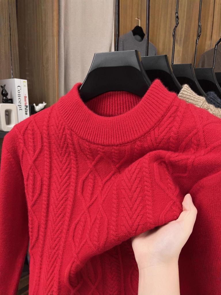 Men's Thick Warm Knitted Sweater, Half-High Collar, Winter Casual Mid-Age Dad Base Layer