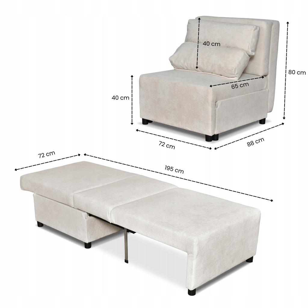 Fold-out Armchair for Sleeping KIMO Bedding Container Family Furniture Hunter Beige