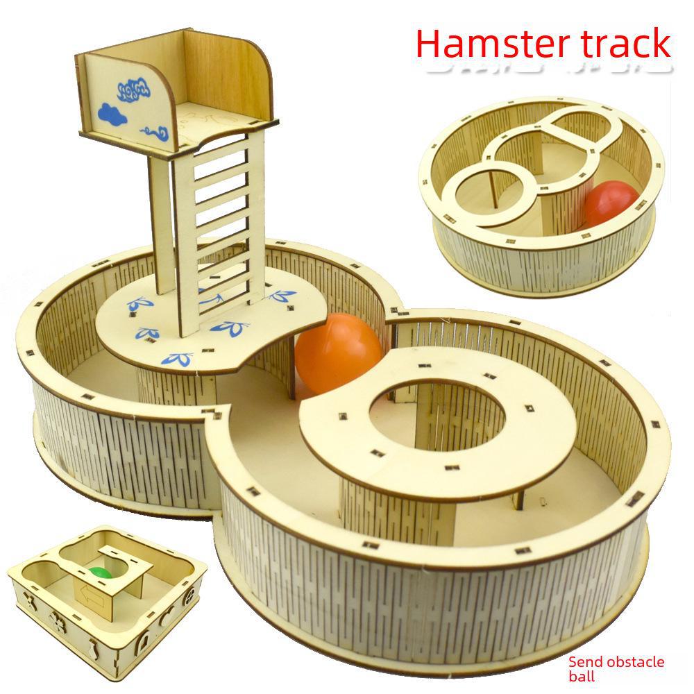 Hamster Spieltunnel aus Massivholz: Sportbahn, Treppensteigen, Unterstand & Fitnessplattform.