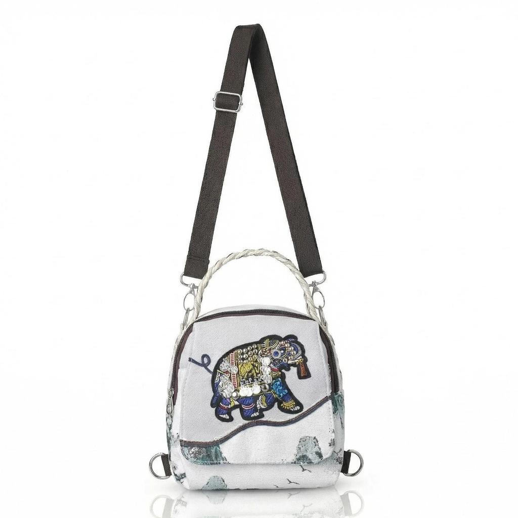 National Style Landscape Jacquard Crossbody Double-shoulder Bag Handbag Small Bag for Literary Office Wear