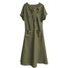 2025 Summer Elegant Plus Size Loose Long Dress with Bow Pockets and Short Sleeves