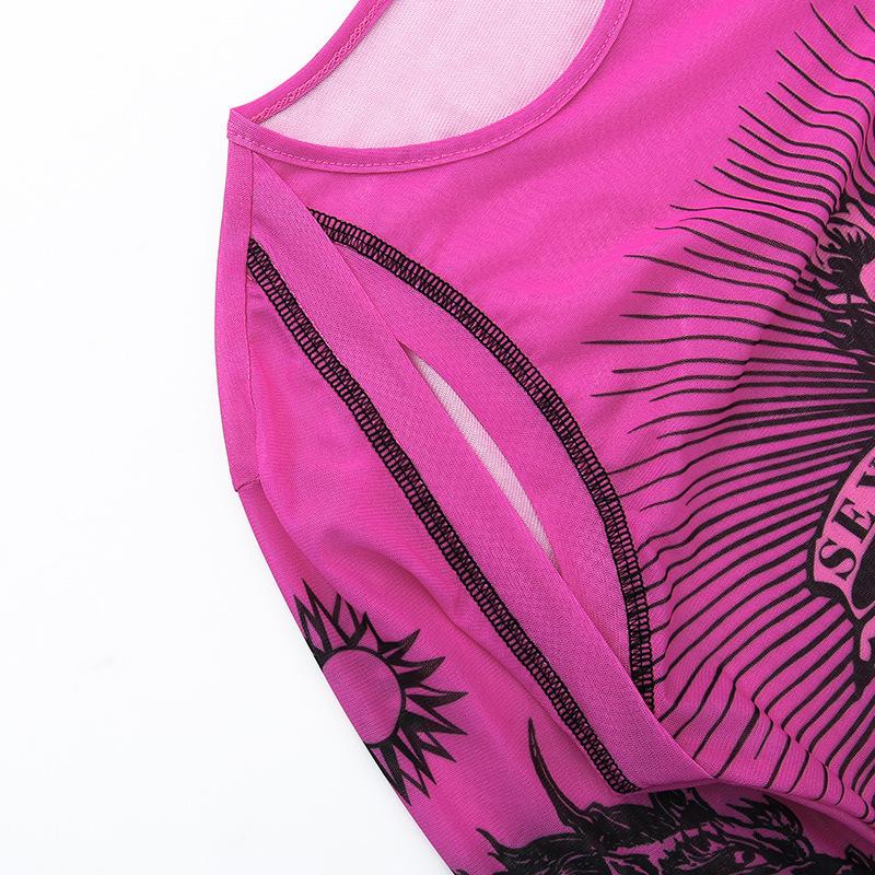 Tuta da donna a maniche lunghe con stampa hip-hop europea e americana, sexy da ragazza piccante, base, prospettiva irregolare, senso del design hollow-out