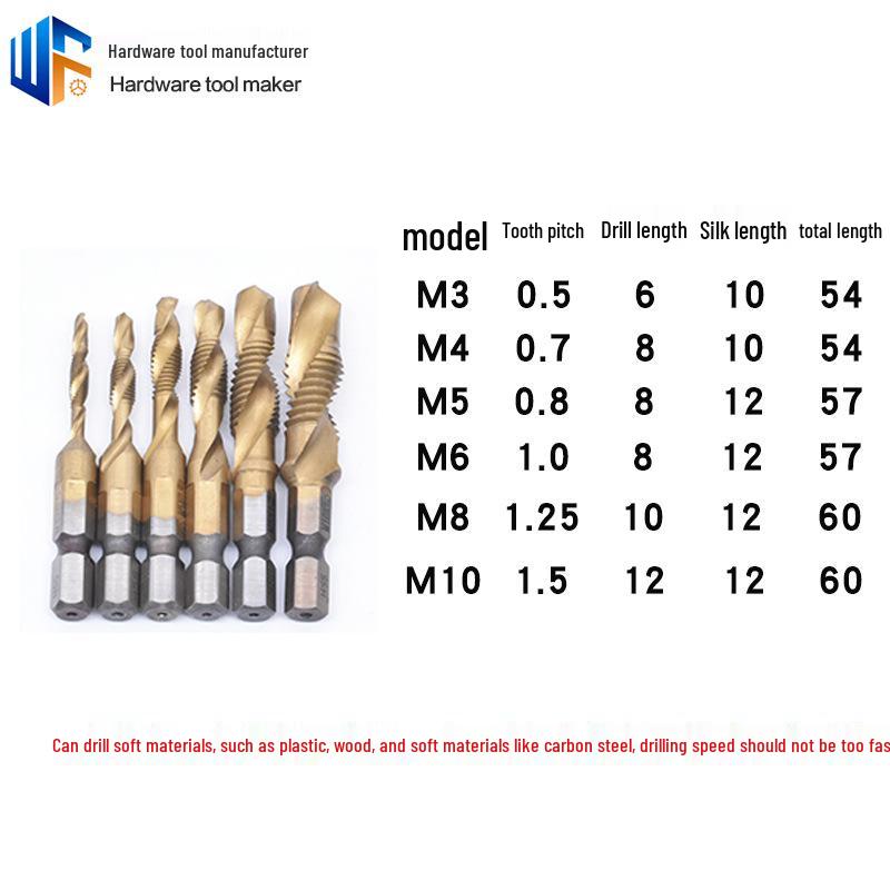Multifunctional Hex Shank Spiral Tap and Drill Set for Electric Drills
