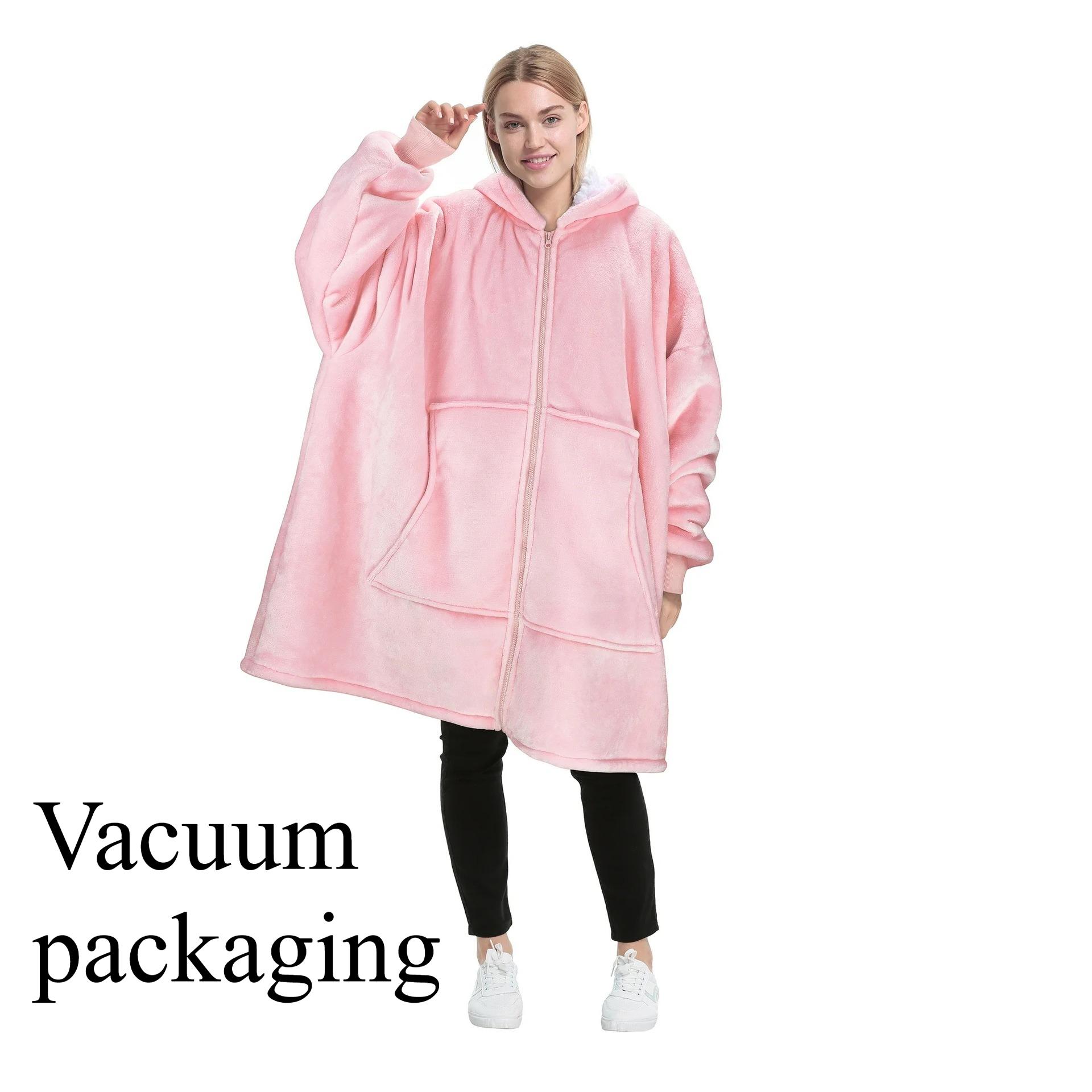 

1 шт. Потовщена двошарова лінива ковдра з капюшоном на блискавці, телевізійна ковдра, плюсовий теплий домашній одяг, лінивий одяг, плюсовий світшот 80x90cm рожевий