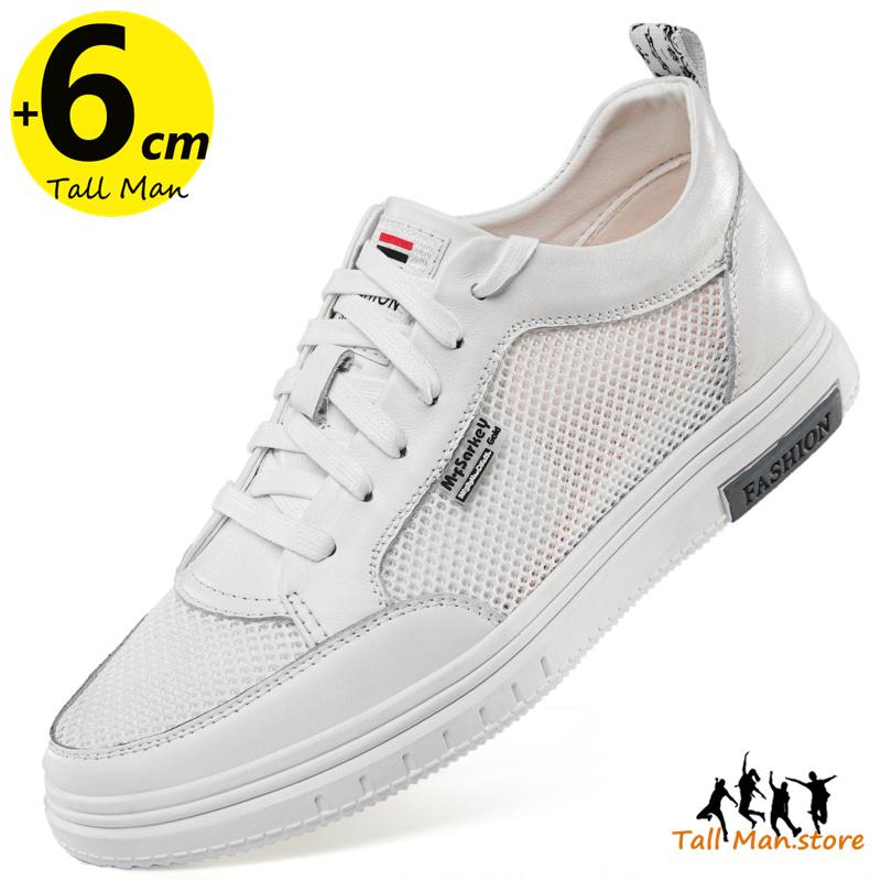 

Men s Sneakers Chunky Heel Height Increase Insole 6CM Leisure Style White Man Elevator Shoes 37