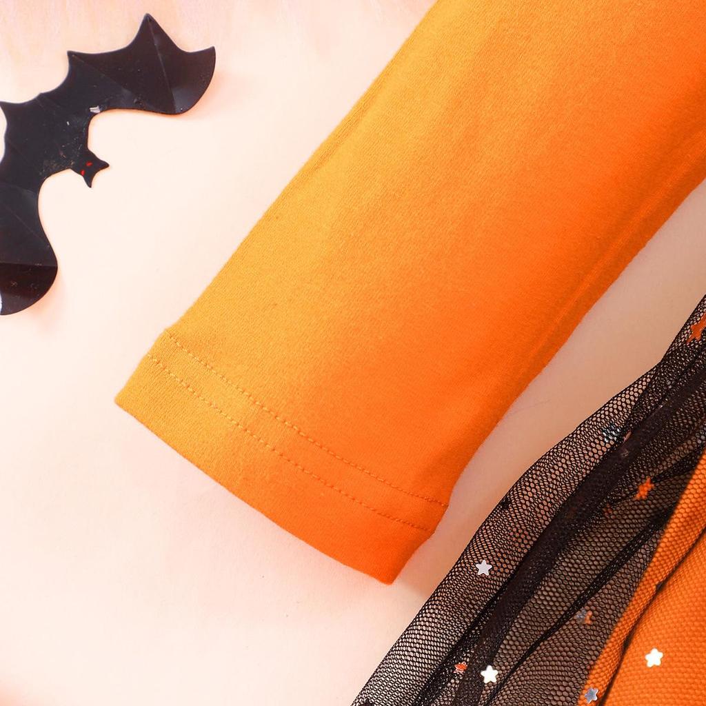 European and American Halloween Cosplay Batwing Mesh Dress for Girls - Autumn Long-Sleeve Style