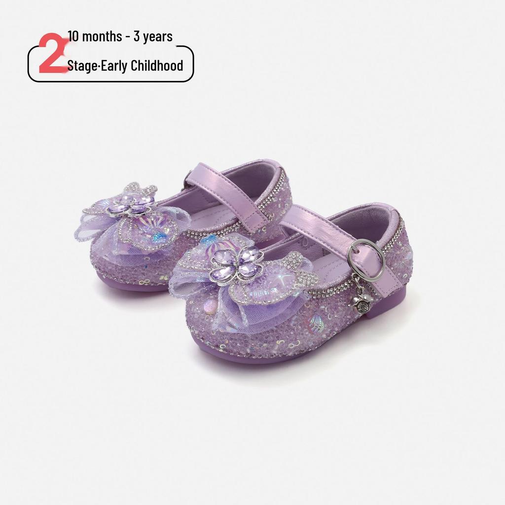 Spring 2026 Korean Style Baby Crystal Bowknot Soft Sole Flats
