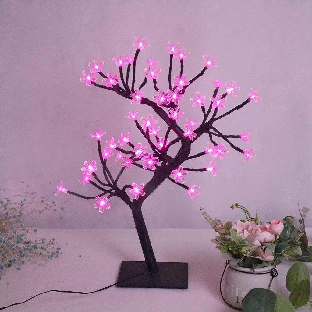 18-Inch LED Cherry Blossom Bonsai Tree Lamp with 28 Pink LEDs | Adjustable Silicone Branches | Corded Electric Night Light for Room, Home & Gift Décor