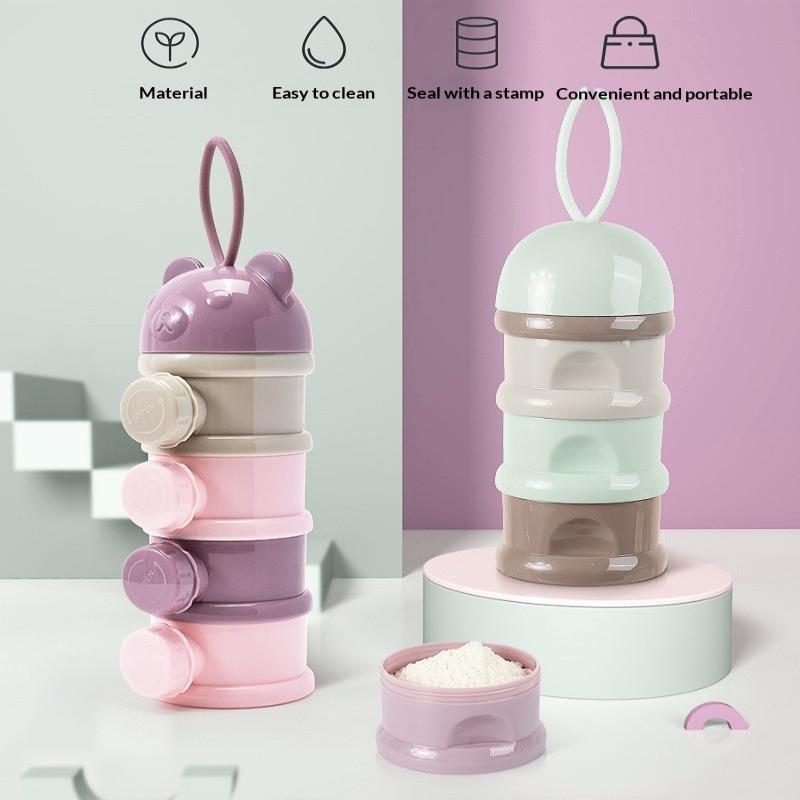 Baby Portable Food Storage Box 3/4 Layer Bear Style Toddler Snack Container Children Baby Milk Powder Box Baby Feeding Cup