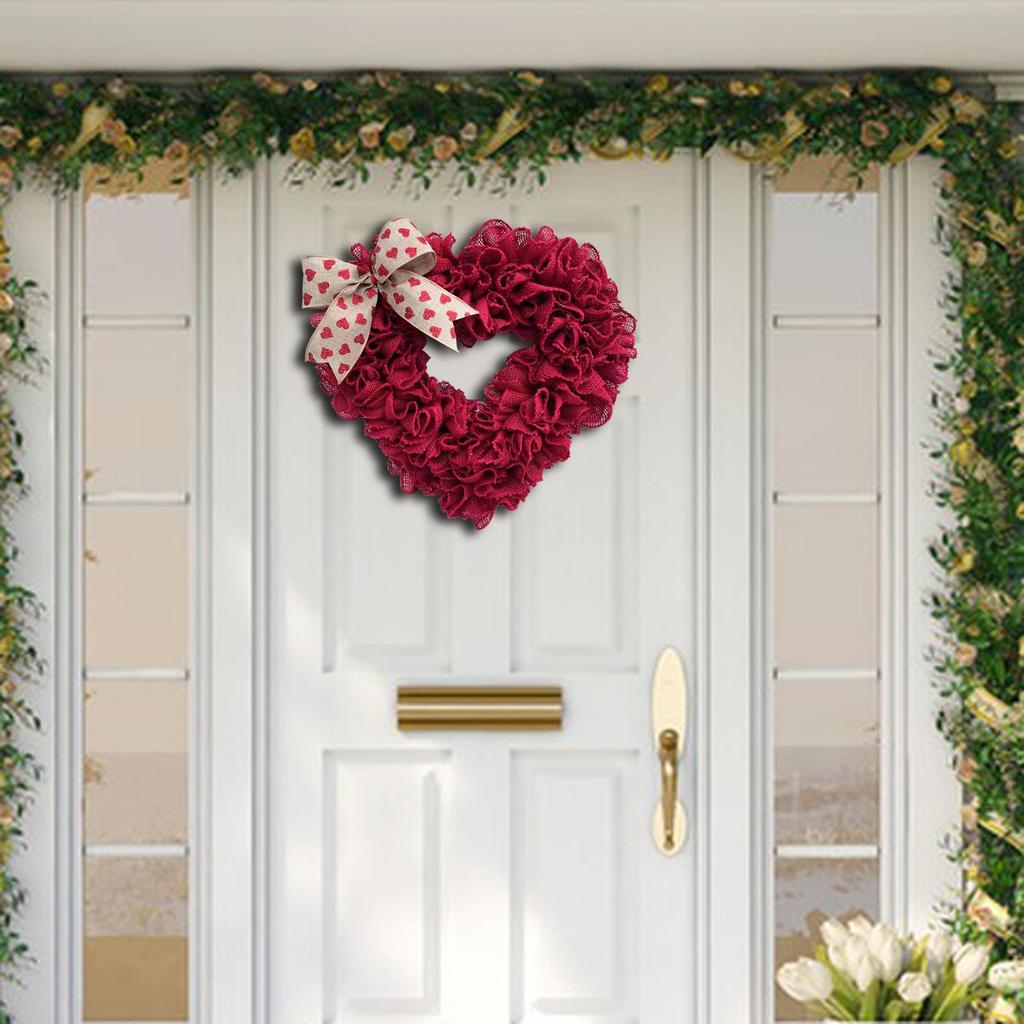 40cm Valentine'S Day Wreath, Hanging Door Heart Wreath Ornament Garland Reusable