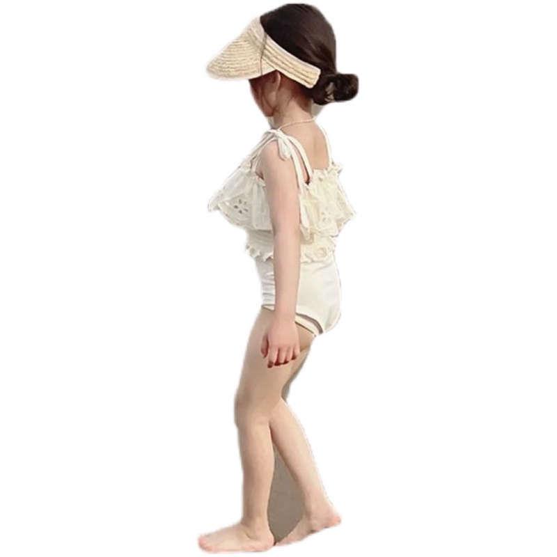 2024 Summer Kids' Embroidered Floral Ruffle One-Piece Swimsuit