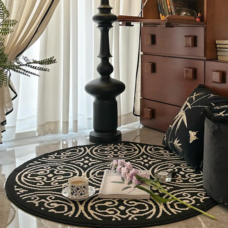 Diameter 80cm Round Area Rug for Bedroom Living Room Vintage Style Soft No Formaldehyde Faux Wool Carpet Floor Mat