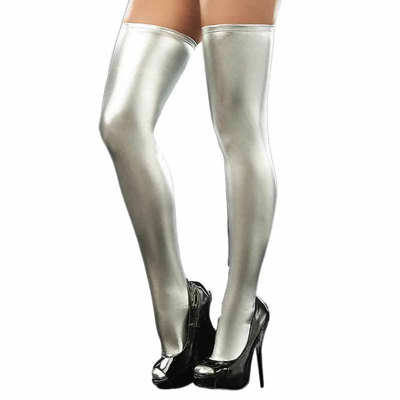 Women Sexy Tight Patent Leather Over-Knee Socks&Gloves Party Clubwear Pole Dance Cosplay Thigh High Stockings Accessories