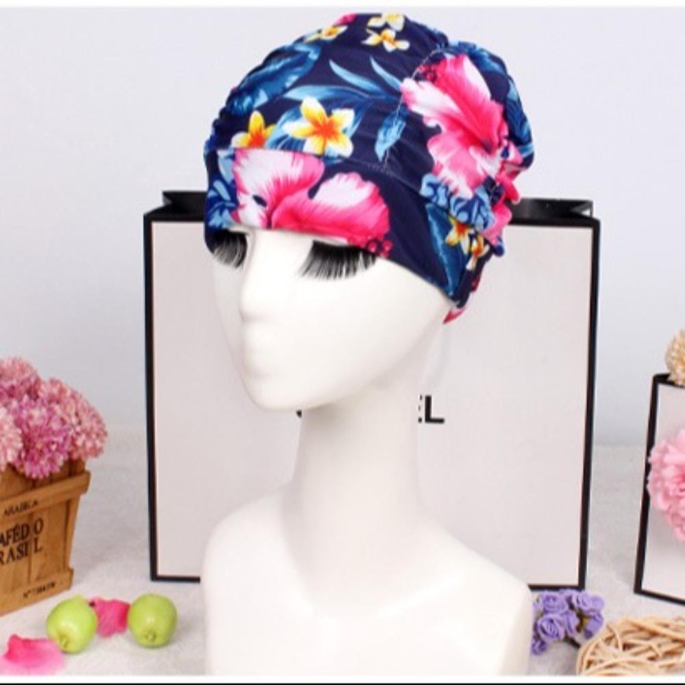Printed Fabric Hot Spring Swimming Cap Quick Drying Bathing Cap Oversized Swimming Cap  Swim
