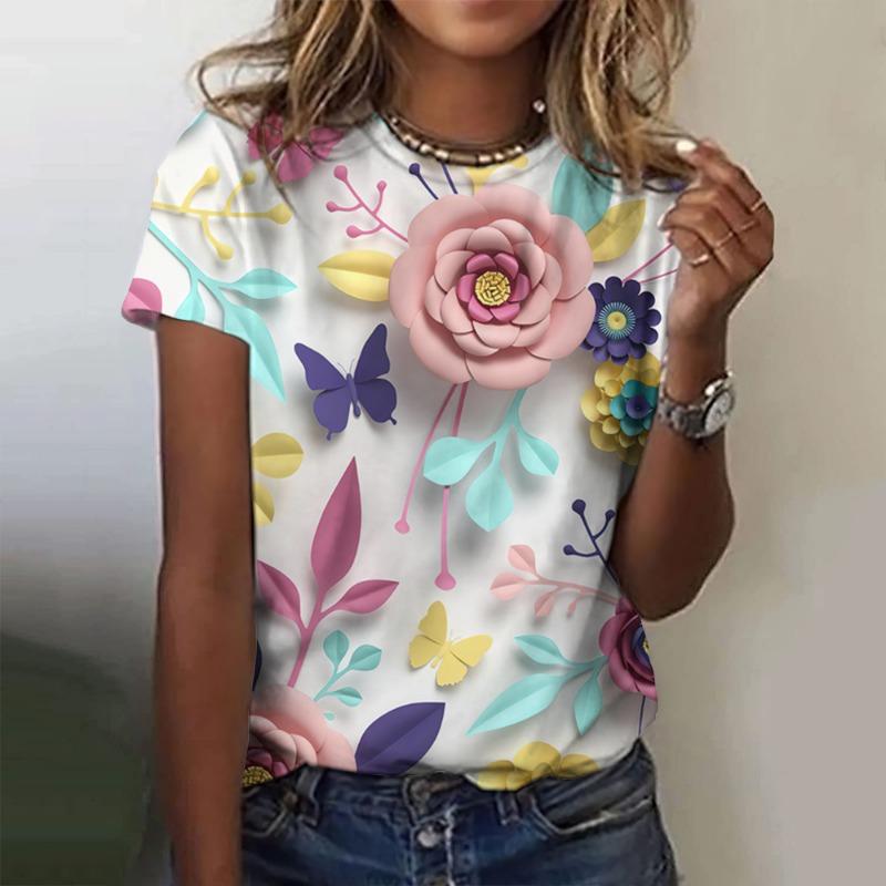 Women's T-Shirt Summer Butterfly Pattern Print Short Sleeve Fashion New Sexy Women's Clothes Print Tees Casual Women's Clothing