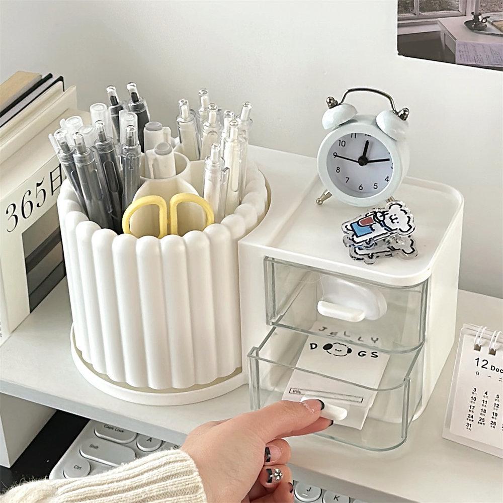 Rotating Dust-Proof Cosmetic Organizer: Makeup Brush Holder, Lipstick & Eyeshadow Storage, Desk Pen Holder