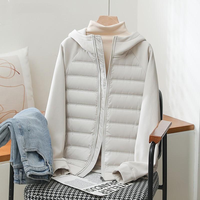 Autumn and winter new light down jacket women's hooded windproof commuting simple warm splicing broken coat men