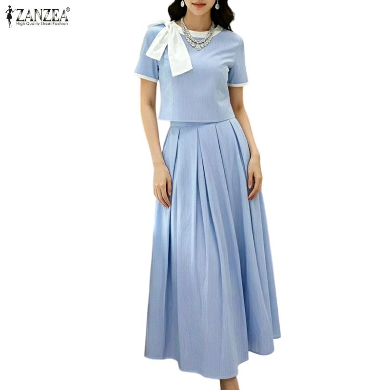 ZANZEA Women Short Sleeve Blouse and Long Skirts Elegant Casual Two Piece Suit Sets