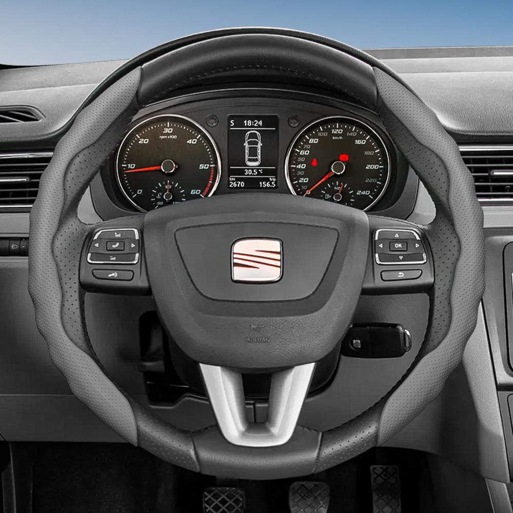 Suitable for Seat Steering Wheel Cover, Wave-Shaped Sporty Design, Breathable Leather, Segmented Anti-Slip Sweat-Absorbing Protective