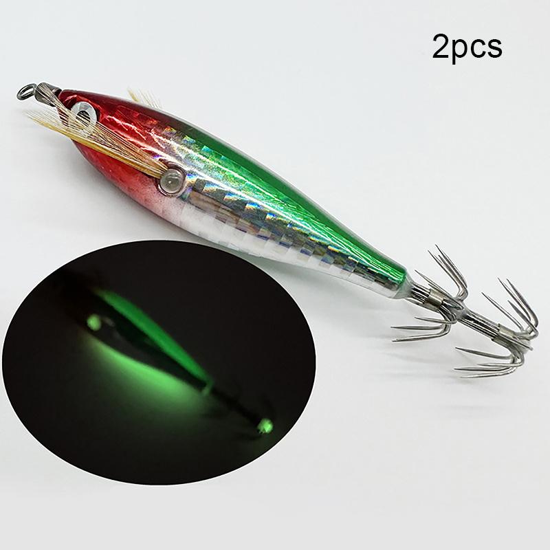 

2 шт. 5,5G лазерная светящаяся плавающая горизонтальная деревянная креветка Egi приманка кальмар джиггинг креветка крючок осьминог каракатица рыболовные приманки 7.5cm зелёный