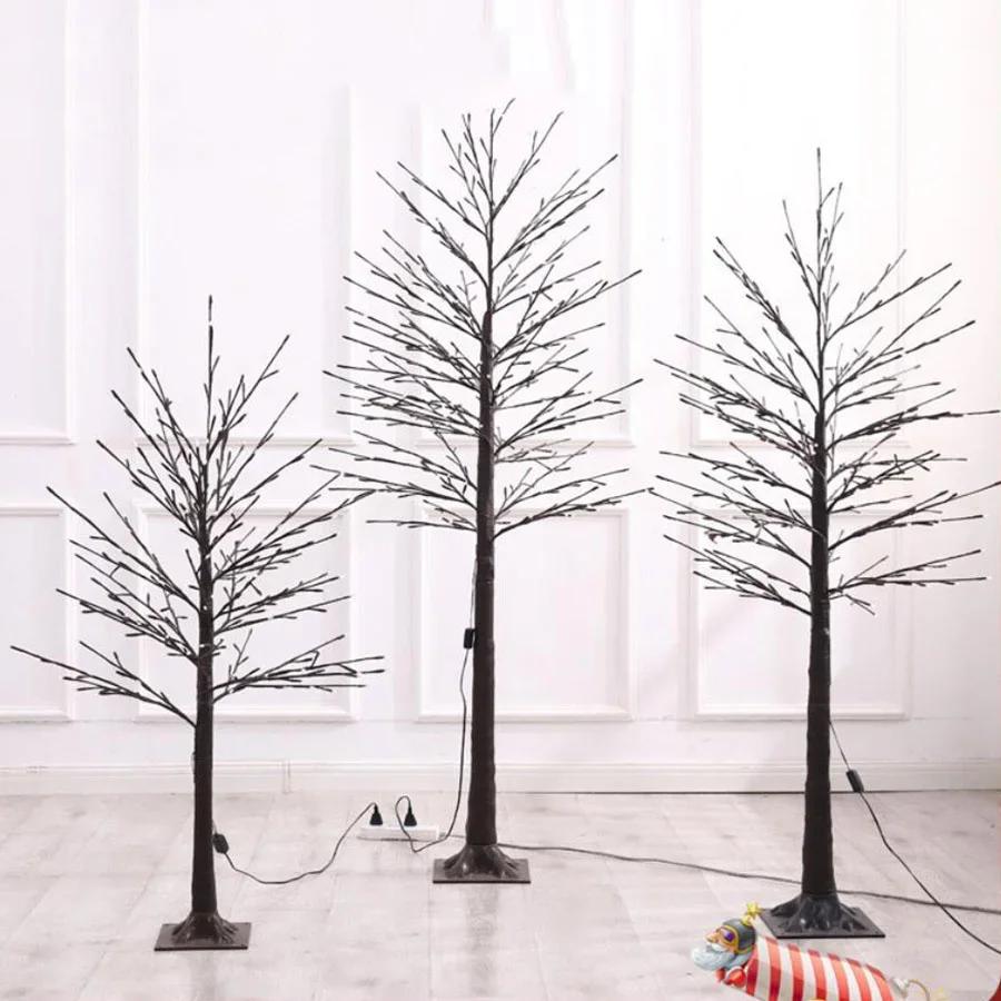 Brown Lighted Birch Tree 1.5M 1.8M 2.1M Artificial Lighted Christmas Tree Light Up Birch Tree Christmas Holiday Decor